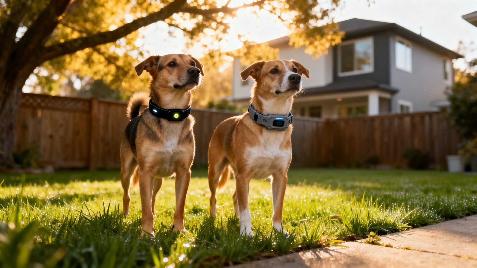 Fi vs Halo collar comparison illustration showing two dog collars side by side